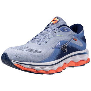 Mizuno Women's Wave Sky 7 Running Shoe, Blue Heron-Silver - AtlanticCoastSports