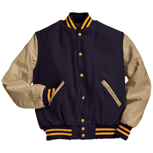 Varsity Jacket (Beige Sleeves, Embroidered or patched) - AtlanticCoastSports