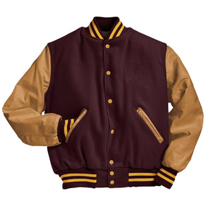 Varsity Jacket (Beige Sleeves, Embroidered or patched) - AtlanticCoastSports