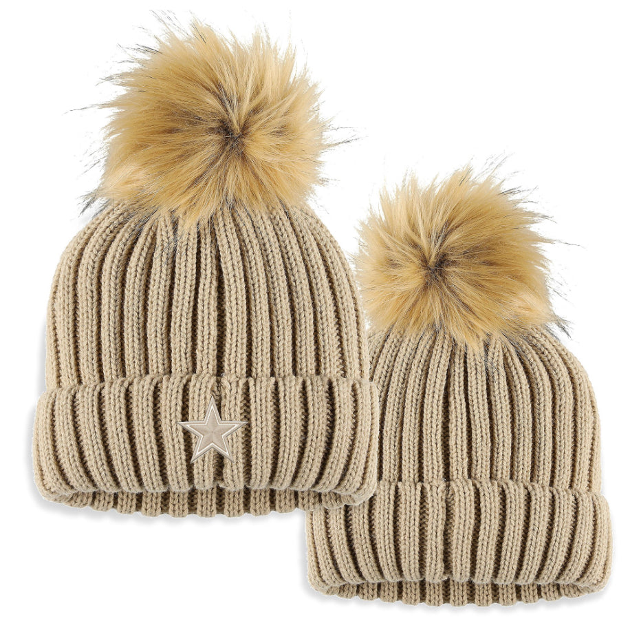 Dallas Cowboys Womens WEAR by Erin Andrews Neutral Pom Pom Hat - AtlanticCoastSports