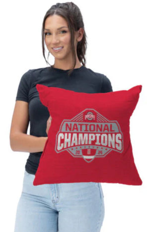 Ohio State Buckeyes NCAA 2024 FBC Champs Tapestry Throw Pillow