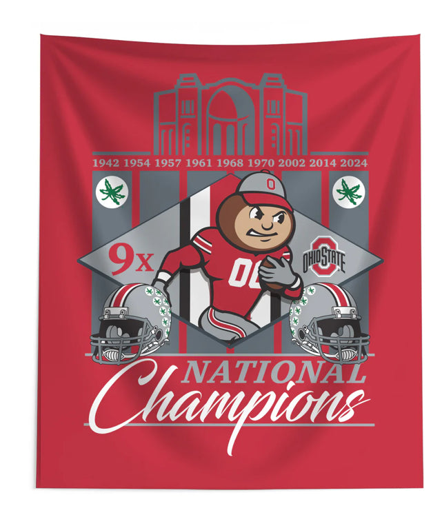 Ohio State Buckeyes NCAA 2024 FBC 9X Champs Wall Hanging