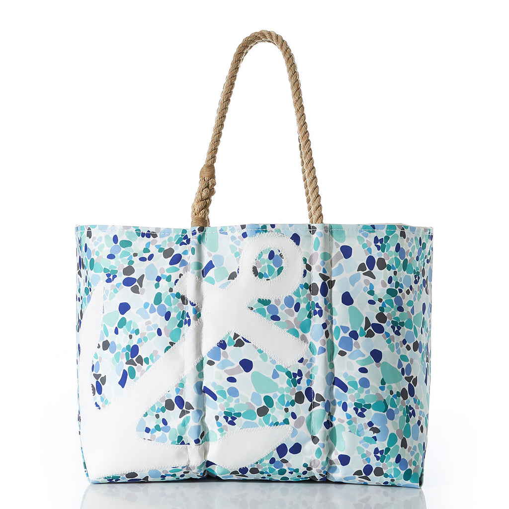 Sea Bags White Anchor on Sea Glass Print Large Tote