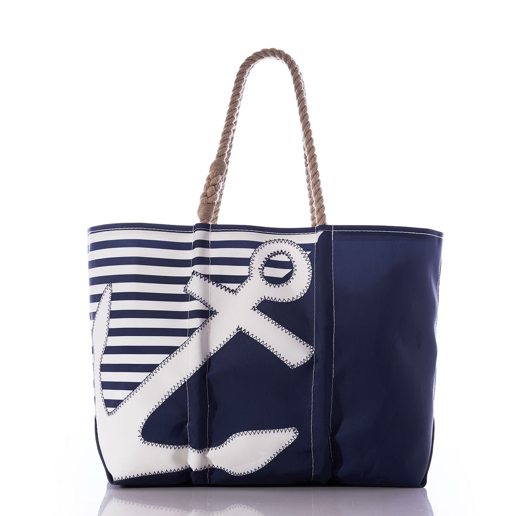 Sea Bags Breton Stripe White Anchor Large Tote