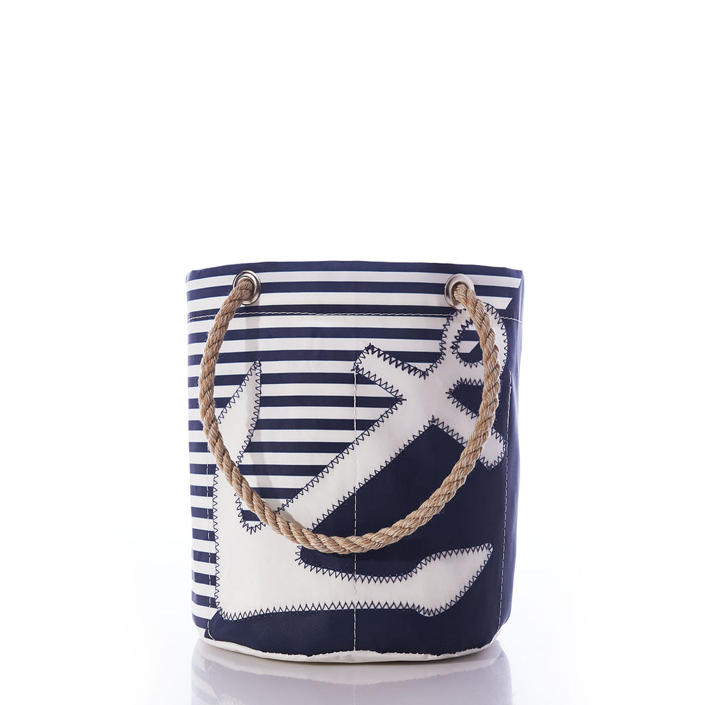 Sea Bags Breton Stripe White Anchor Beverage Bucket