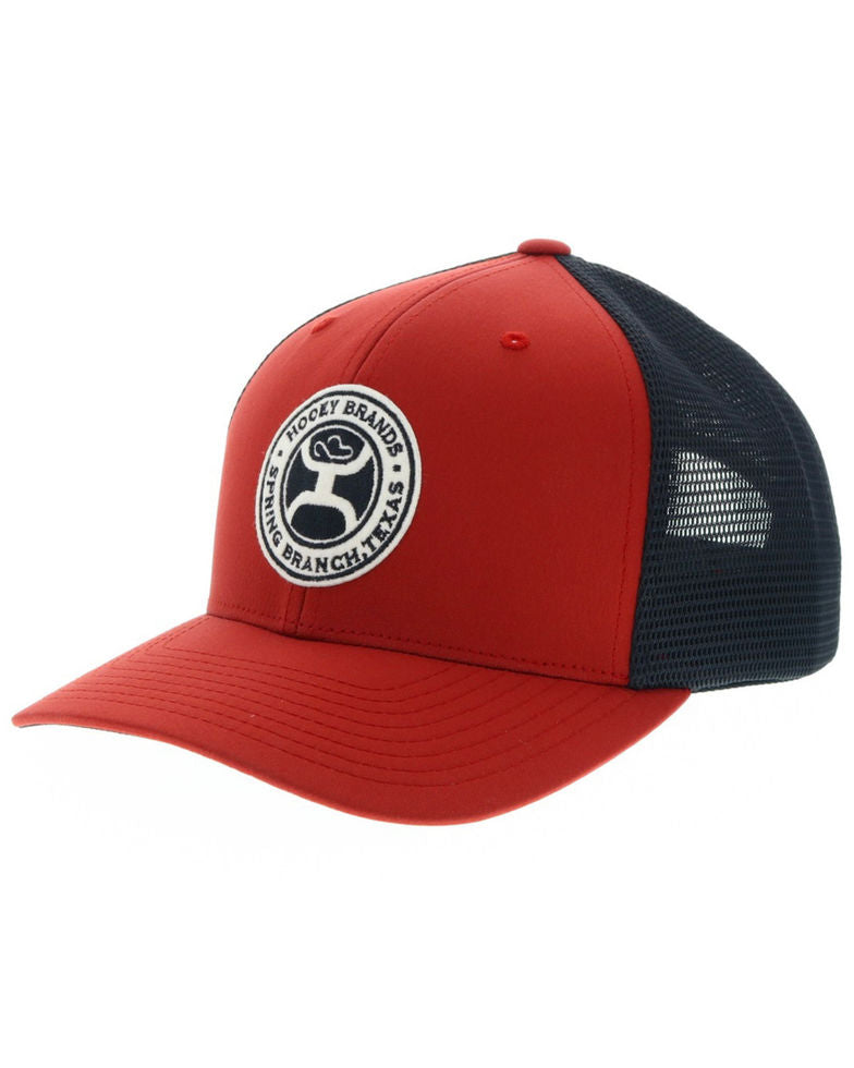 HOOEY Men's Circle Guadalupe Patch Red Trucker Cap - AtlanticCoastSports