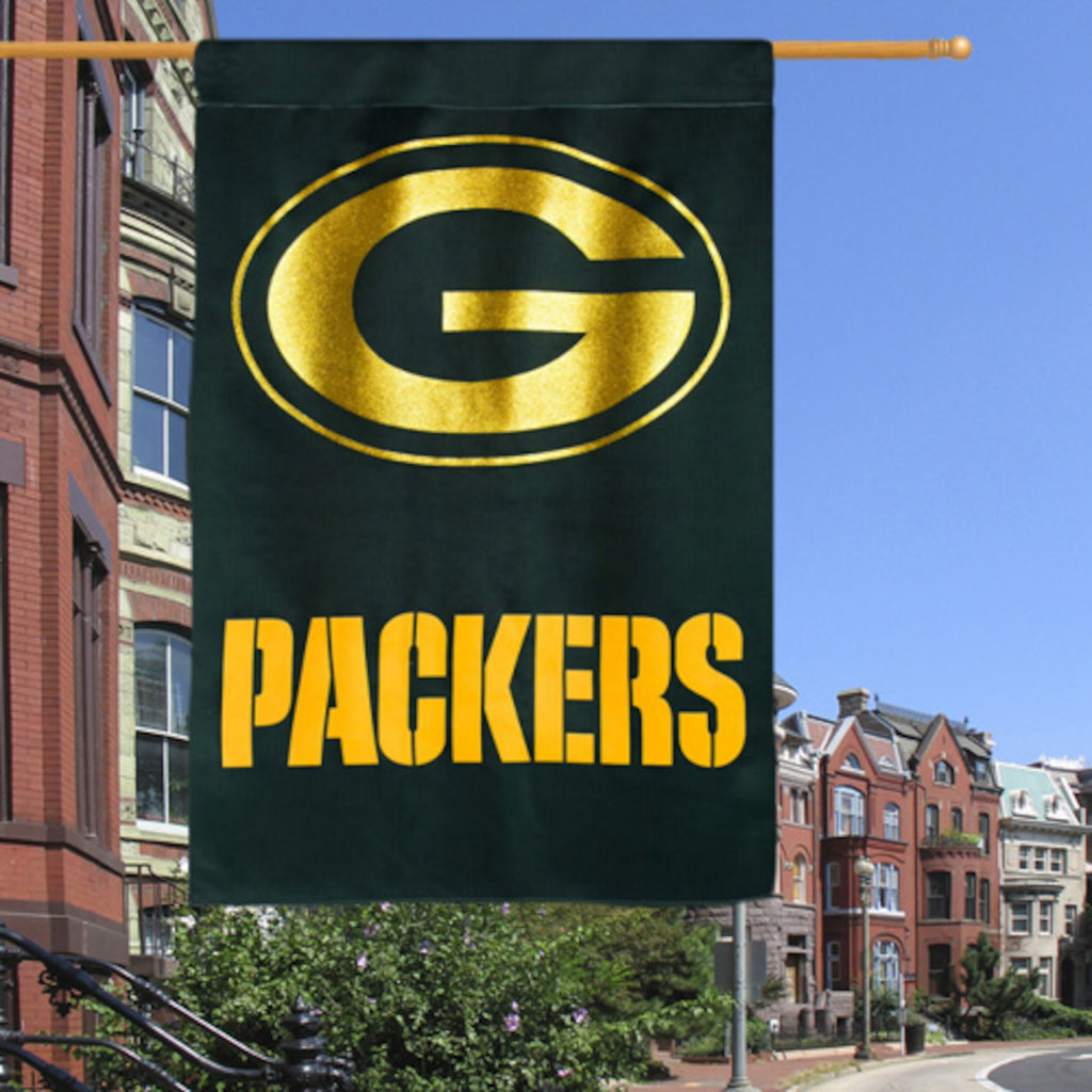 Green Bay Packers 29" x 43" Glitter Suede House Two-Sided Vertical Flag - AtlanticCoastSports