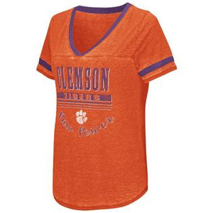 Colosseum Clemson Tigers Women's NCAA "Gunther" Dual Blend Burn Out T-Shirt - AtlanticCoastSports