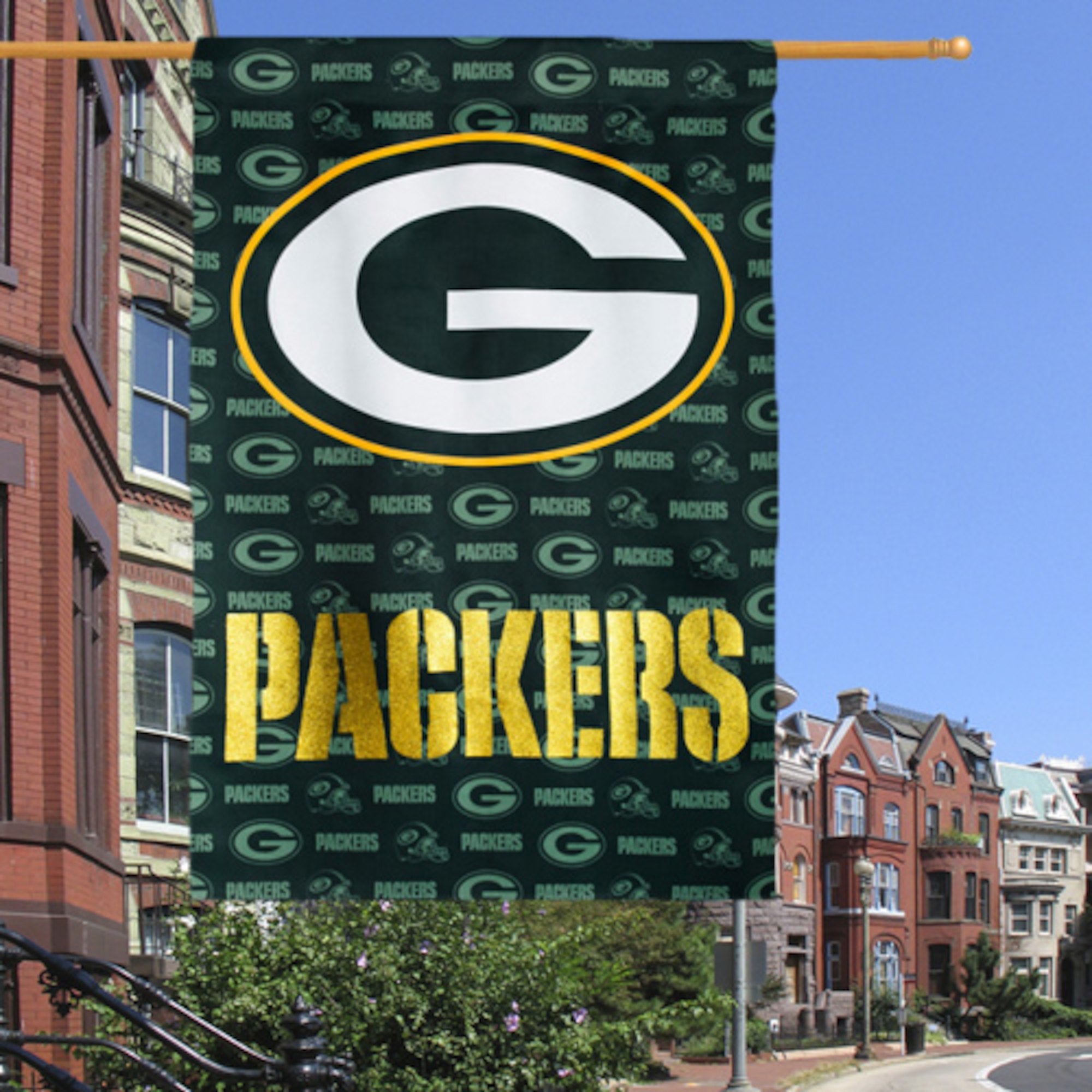 Green Bay Packers 29" x 43" Glitter Suede House Two-Sided Vertical Flag - AtlanticCoastSports