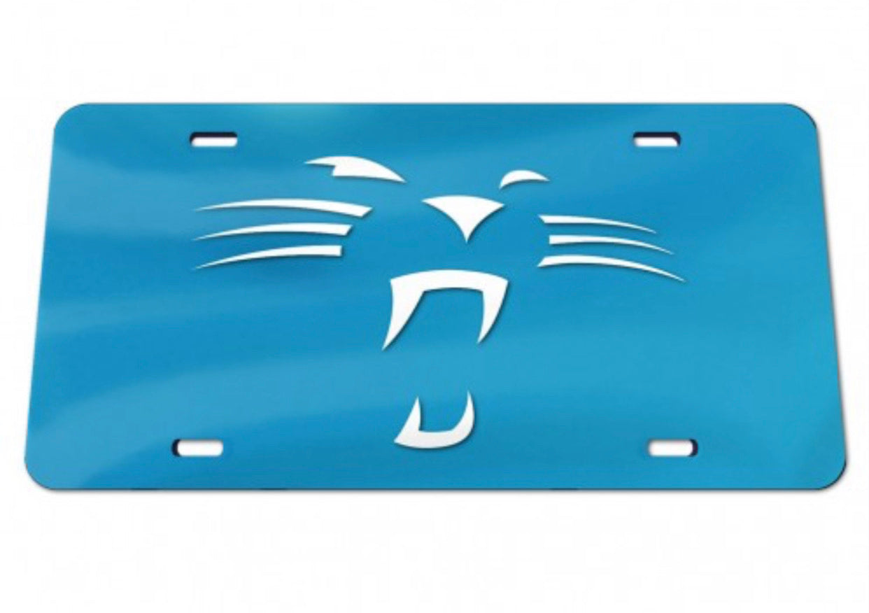 CAROLINA PANTHERS WHISKERS BLUE BACKGROUND ACRYLIC CLASSIC LICENSE PLATES - AtlanticCoastSports