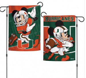 Miami Hurricanes Mickey Mouse 2 Sided Garden Flag 12.5" X 18" - AtlanticCoastSports