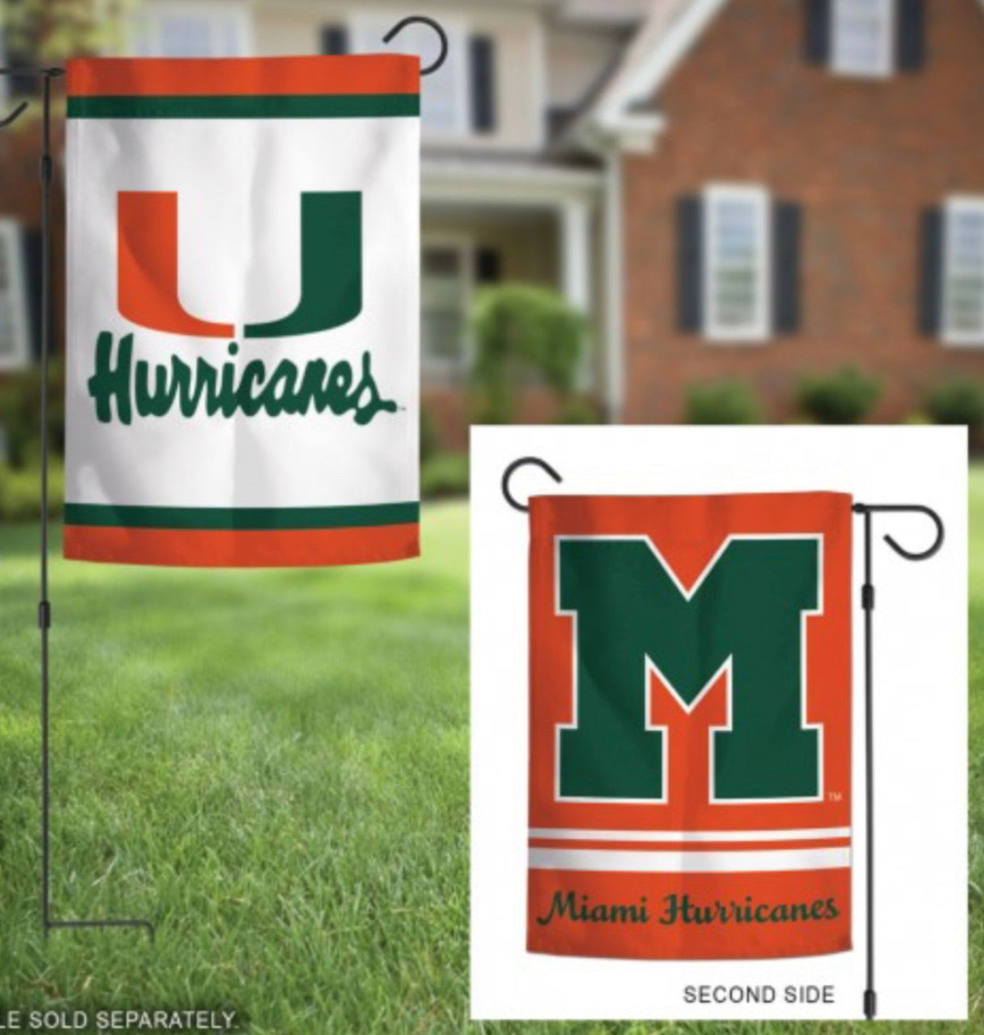 Miami Hurricanes 2 SIded Garden Flag 12.5" X 18" - AtlanticCoastSports