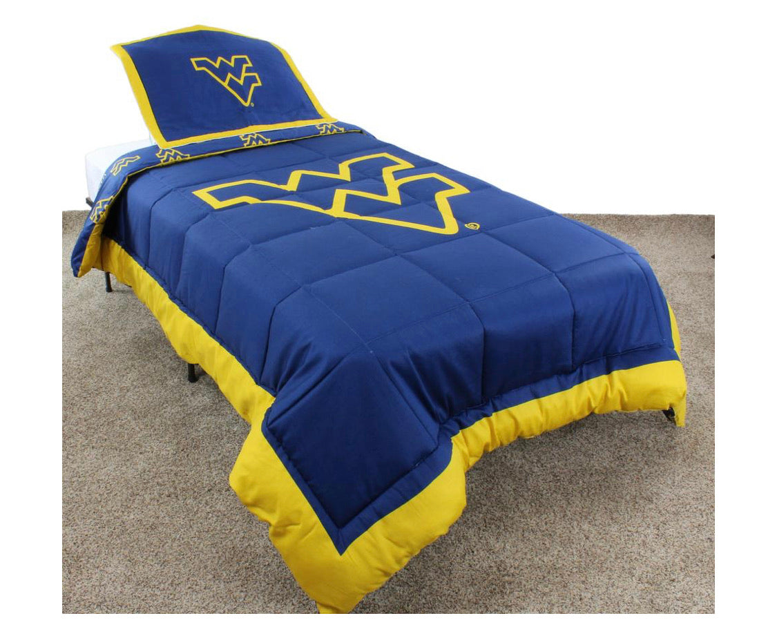 NCAA West Virginia Mountaineers Reversible Comforter Set King Size Free Shipping - AtlanticCoastSports
