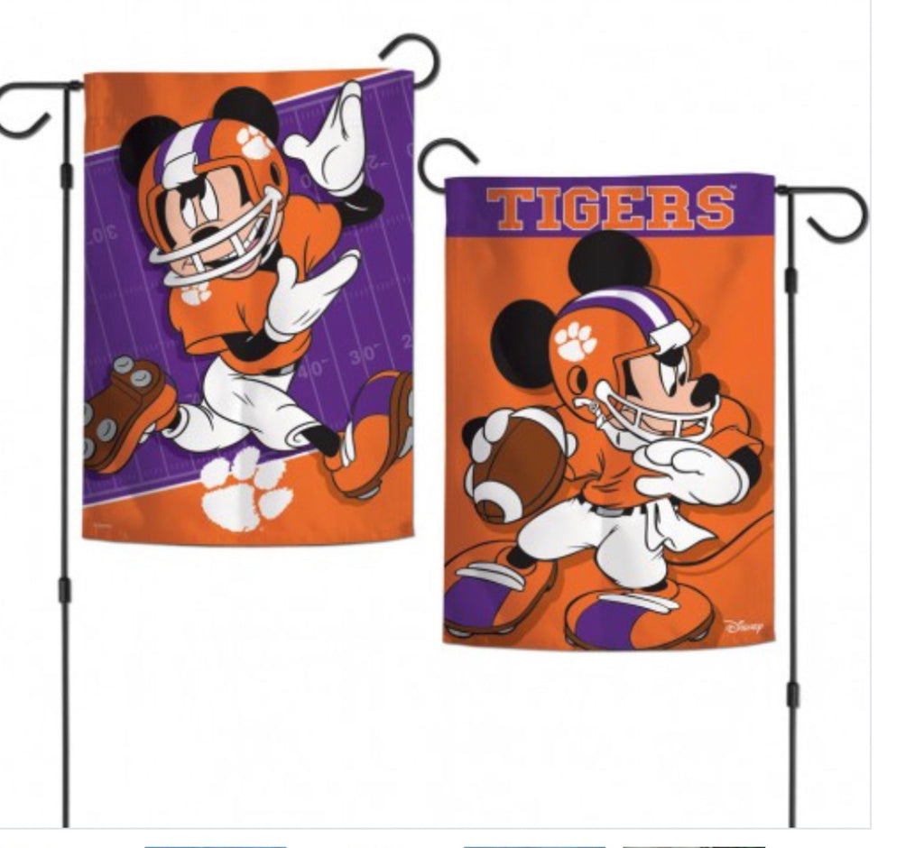 Clemson Tigers Mickey Mouse Garden Flag 2 Sided 12.5" X 18" - AtlanticCoastSports