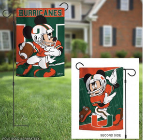 Miami Hurricanes Mickey Mouse 2 Sided Garden Flag 12.5" X 18" - AtlanticCoastSports