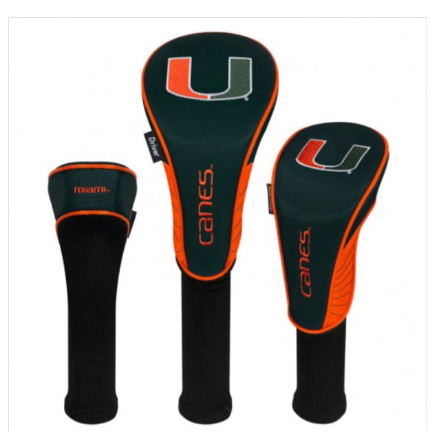 Miami Hurricanes 3 Set Golf Headcovers - AtlanticCoastSports