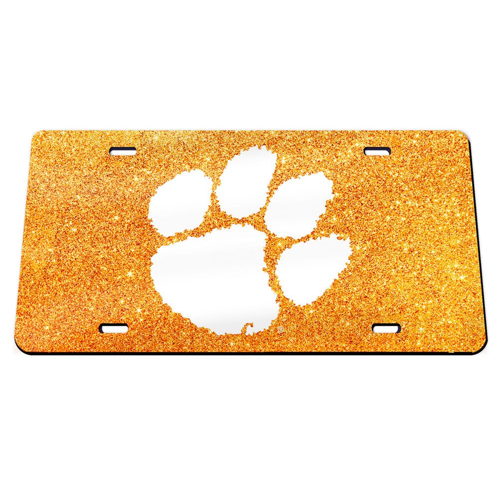 Clemson Tigers Glitter Background Specialty Acrylic License Plate - AtlanticCoastSports